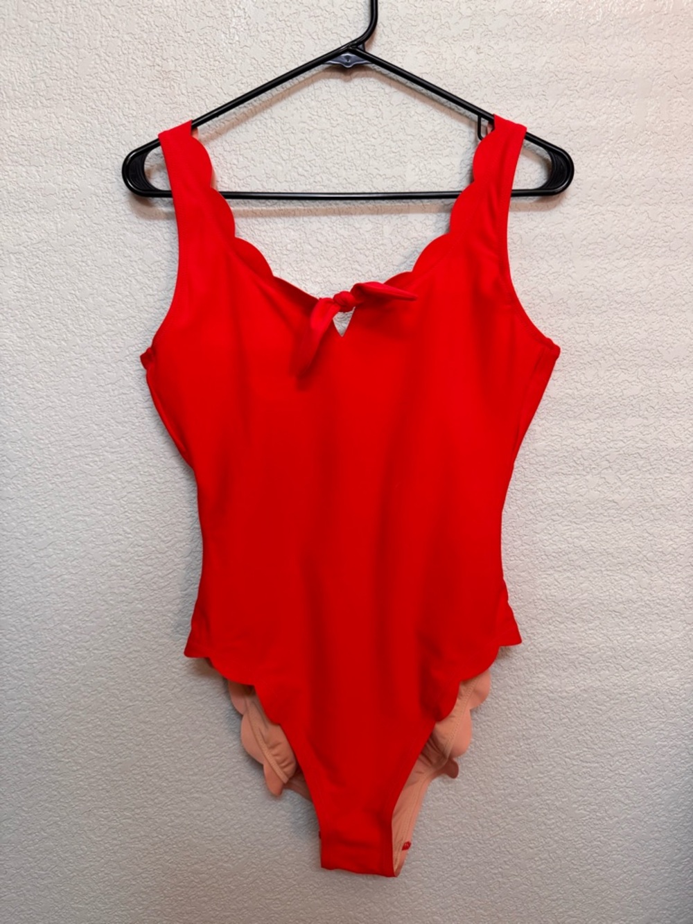 NWT J.Crew Tie Front Scalloped One Piece Swimsuit Women’s M Baywatch Red